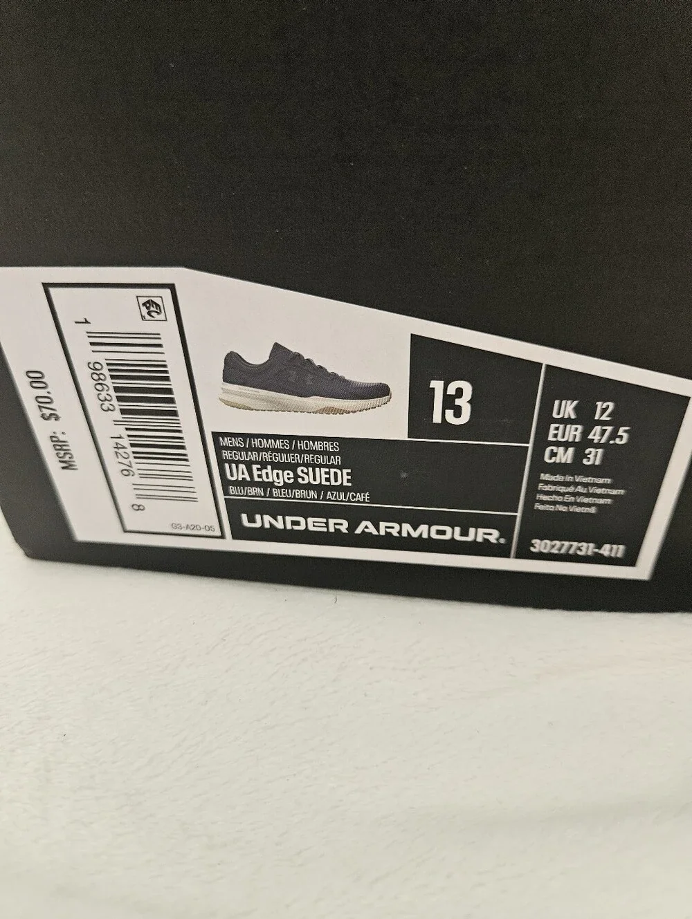 NWT Under Armour UA Edge Suede Mens 13 Navy Blue Charged Sneakers